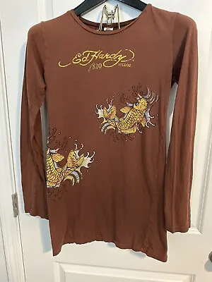 Ed Hardy Brown Long Sleeve Koi Fish Don Ed Hardy Designs Hollywood L • $22