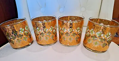 Culver VALENCIA 10 Oz Old Fashioned Rocks Lowball Cocktail Glasses Gold Set Of 4 • $60