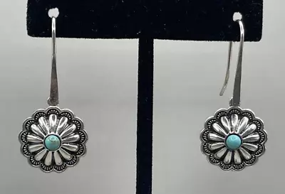 Mexican  925 Mex  Sterling Silver And Turquoise Concho Style Dangle Earrings • $29