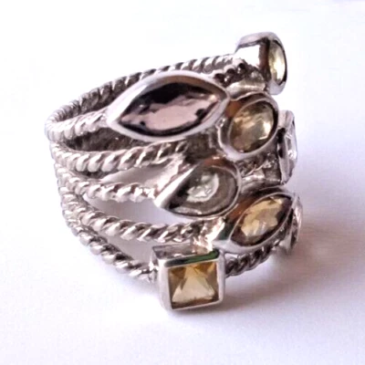 $30 • Buy Ladies Ring Vintage Jewelry 925 Citrine Ring Large Multi Stone Cluster. Size 5.5