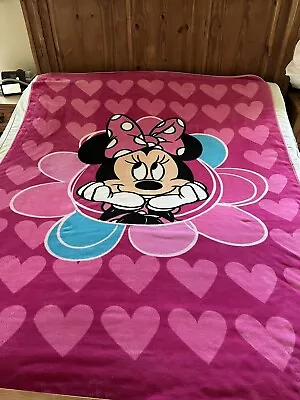 Rare Disney Minnie Mouse Fleece Throw Blanket Pink 82 X 65 Hearts • $35