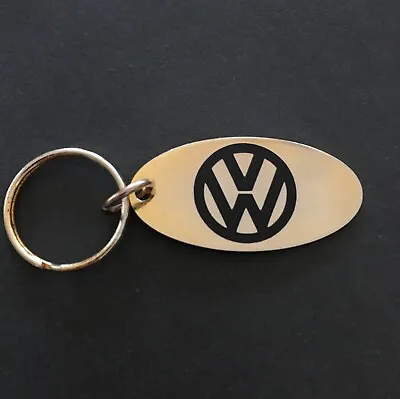 Vintage Keychain VW LOGO Key Ring Solid Brass Oval Fob VOLKSWAGEN By SWIB • $29.97
