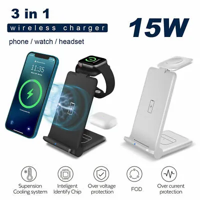 3in1  Fast Wireless Charger Dock Charging Stand For Apple Watch IPhone 13 12 X • £21.99