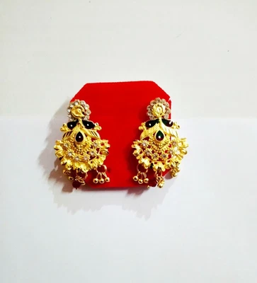 $22.58 • Buy Indian Designer Crystal Earrings 22k GoldPlated Jhumki Women Diwali Gift Jewelry