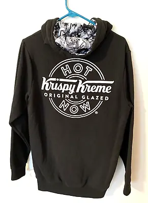 Krispy Kreme Donut Hoodie Jacket Sz S Black Full Zip Logo Employee Print Lining • $25.99