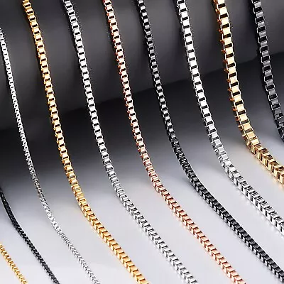 $4.99 • Buy Silver Black Gold Stainless Steel 2mm Box Chain Necklace 45-60CM Pendants Charms