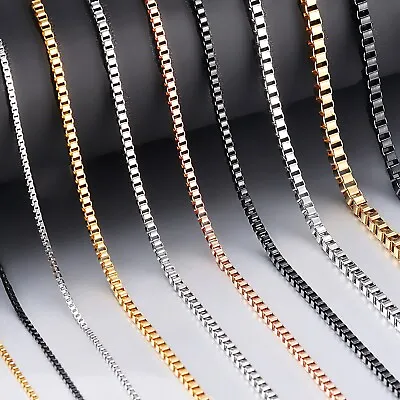 Silver Black Gold Stainless Steel 2mm Box Chain Necklace 45-60CM Pendants Charms • $6.99