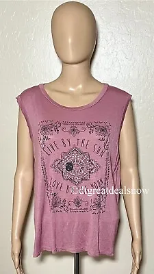 Moonchild Women Live By The Sun Graphic Shirt Sleeveless XL Pink • $11.97