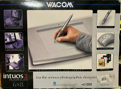 Wacom Intuos 2 Platinum XD-0608-U 6x8 Graphics Drawing Tablet W/Grip Pen & Mouse • $119.99