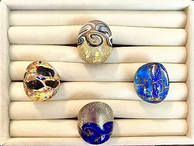 Set Of 4 Gorgeous Murano Rings Asst Sizes 7&8 Blue/Gold/Multi.Metallic • $16.99