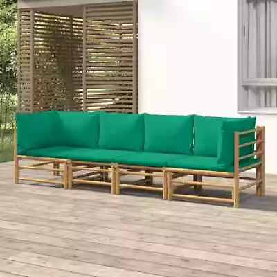 VidaXL 4 Piece Garden Lounge Set With Green Cushions  Bamboo SP • $831.26
