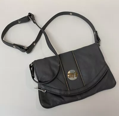 Junior Drake Small Leather Foldover Gray Crossbody Handbag Travel • $18.99