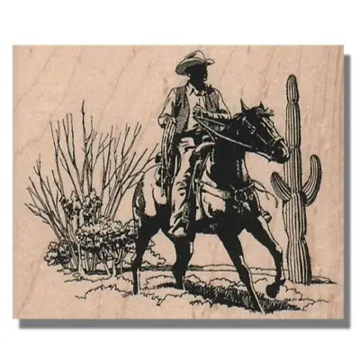 Mounted Rubber Stamp Cowboy Horseback Riding Cactus Western Trail Horse Ranch • $13.97