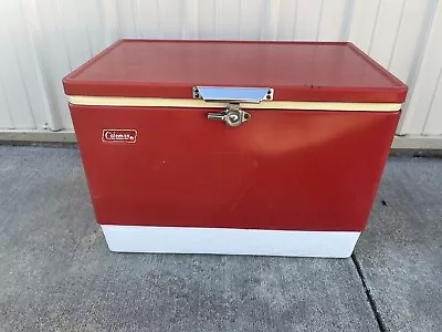 Vintage Coleman Red Metal Steel Belted Retro Cooler Ice Chest • $79.99