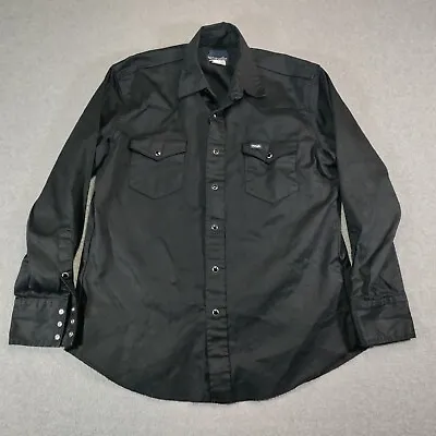 Wrangler Western Shirt Mens Large Black Snap Button Long Sleeve 2 Pocket Vintage • $24.98