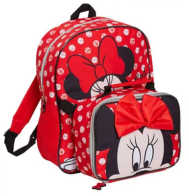 Disney Minnie Mouse Backpack With Lunch Bag Girls School Matching 2 Piece Set    • £21.95