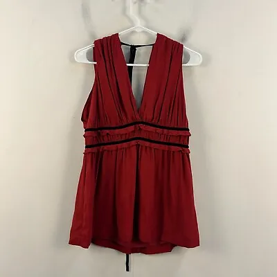 Robert Rodriguez Womens 6 Blouse Tank Silk Top Red Woven V Neck Ruched 22464 • $20.30