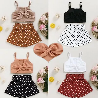 $7.69 • Buy Baby Girls Outfits Clothes Bow Tie Vest Crop Tops Polka Dot Shorts Toddler Kids