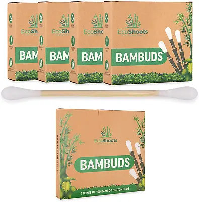 Ecoshoots Bamboo Cotton Buds - 400 Organic Cotton Wool Buds Q Tips - Biodegradab • £9.30