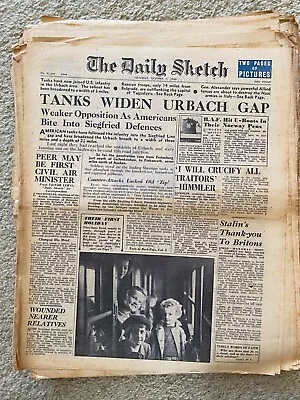 Daily Sketch Newspaper 1944 October 5th Urbach Aachen ORIGINAL NEWSPAPER • £12