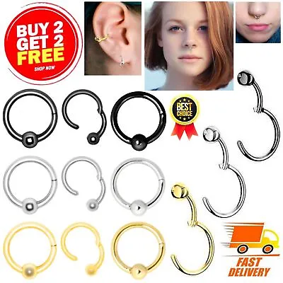 £2.79 • Buy Surgical Steel Nose Ring Clicker With Ball Septum Hoop Ear Helix Hinged Piercing