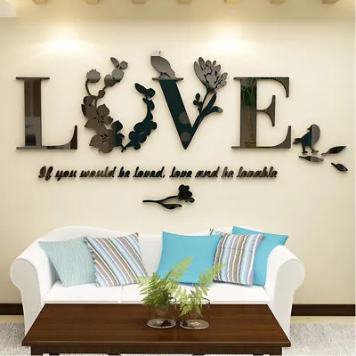Home 3D Decor Mirror Love Wall Stickers Quote Flower Acrylic Decal Home DIY Art • £5.27