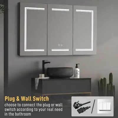 48x28in Mirrored Bathroom Medicine Cabinet With LED Lights Wall Mounted Cabinet • $257.43