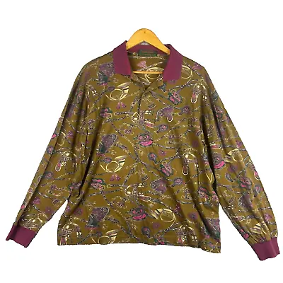 Vintage Giuseppe De Monte T-shirt Mens XL Long Sleeve Brown Paisley Boho Hippie • $44.95