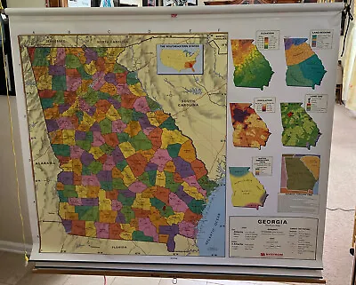 Vintage Nystrom World United States Feat. GA School Pull Down Map 65” X 60” #4 • $169.91