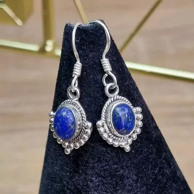 Sterling Silver 926 Dangle Drop Lapis Lazuli Earrings - In Box • £24.99