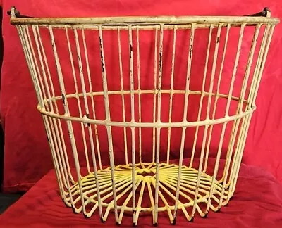 Vintage Yellow Wire Egg Basket W/Handle 10  Tall X 15  Wide Previously Owned  • $24.60