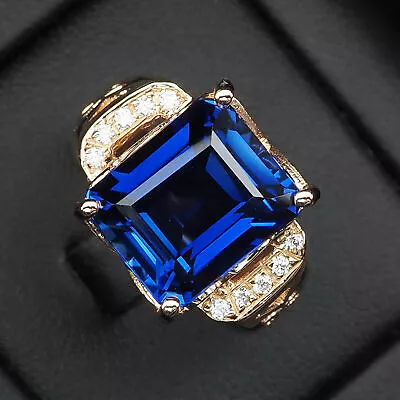 Vivid Blue Sapphire Baguette 11.5Ct 925 Sterling Silver Rose Gold Ring Size 5.75 • $24.99