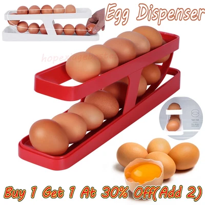 £7.15 • Buy Refrigerator Egg Dispenser Rolldown Auto Rolling Egg Holder 2 Tier Storage Rack