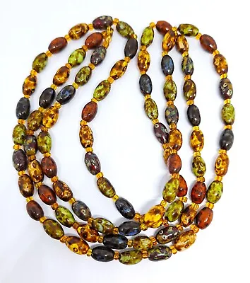 Vintage Scottish Moss Agate Glass Bead Necklace 48  122cm. • £28