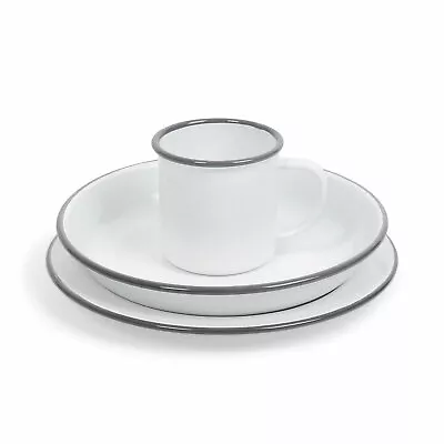 Falcon Enamel Traditional White Camping Dish Dinner Set Dinner Plate Mug Bowl  • £16.96