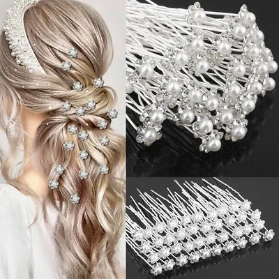 £5.99 • Buy 20 40pc Pearl Hair Pins Flower Diamante Crystal Clips Prom Wedding Bridal Party