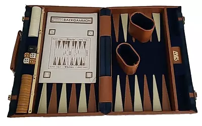 Vintage Aries Backgammon Travel Case Game Complete Blue Felt & Brown! 70's • $45.95