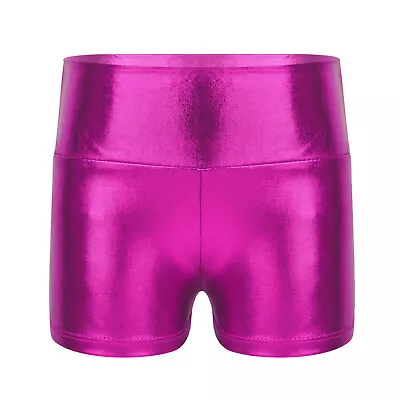 UK Kid Girl Metallic Shiny Dance Shorts Bottoms Activewear Sports Gymnastic • £6.91