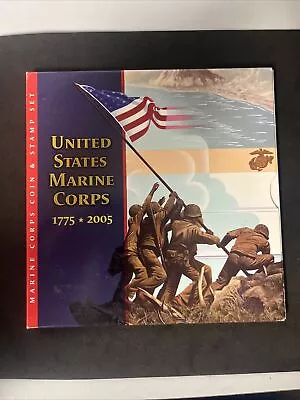 2005 Marine Corps Silver Dollar Coin And Stamp Set U.S Mint Slightly Bent • $31.77