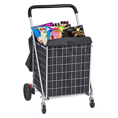 VEVOR 200 Lbs Folding Shopping Cart Utility Trolley Laundry Grocery Basket Cart • $46.99