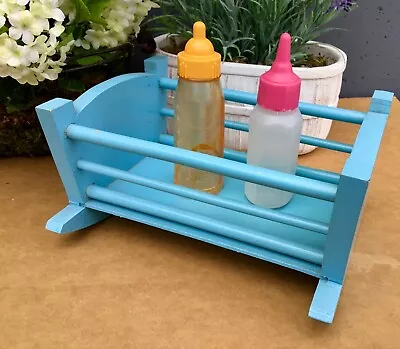 Vintage Wooden Baby Cradle With Two Plastic Baby Bottles • $45