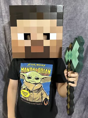 Minecraft Steve Block Head Box Mask & Axe Ax Tool Halloween Costume Party Props • $24.99