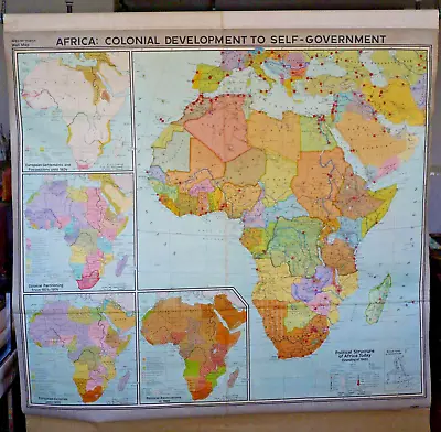 Africa Colonial Development To ... - Huge Vintage Pull Down School Map - 1969-70 • $185