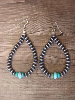 $59.99 • Buy Sterling Silver Saucer Bead Navajo Pearl Turquoise Dangle Earrings