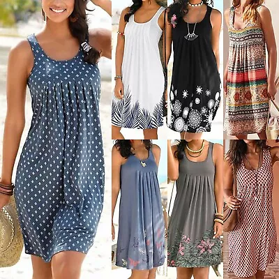 $18.69 • Buy Women Summer Sleeveless Sling Beach Ruffles Printing Ladies Stretch Dress 6-20