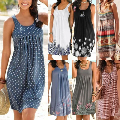 $18.69 • Buy Women Summer Sleeveless Sling Beach Ruffles Printing Ladies Stretch Dress 6-20