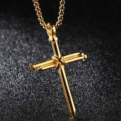 NAILS CRUCIFIX CROSS JESUS Pendant GOLD FILLED 18K Necklace 18  Chain Female Men • $19.88