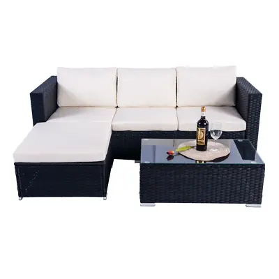 Black Rattan Garden Corner 4 Seater Furniture Sofa Table Chair Lounge Set Patio • £219