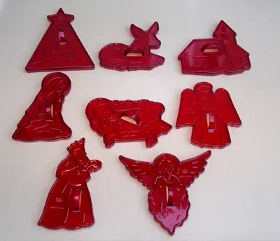 $14.94 • Buy Vtg Set 8 HRM Red Plastic CHRISTMAS Cookie Cutters NATIVITY Made In USA Rare Lot