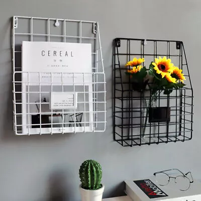 Simple Wire Magazine Newspaper Basket Wall Mounted Storage Rack Holder House UK • £8.19